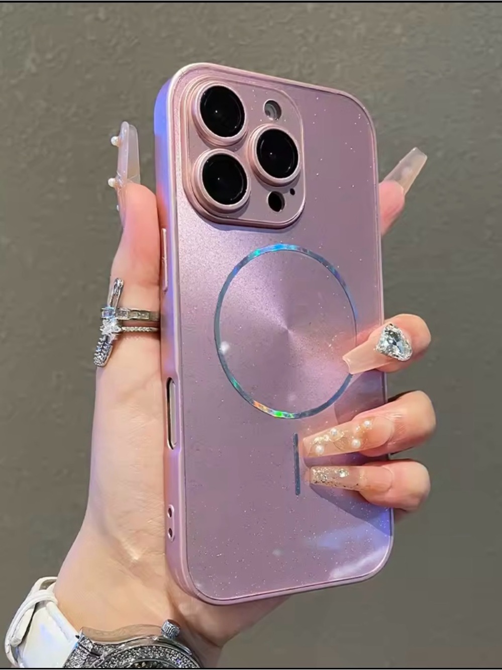 Luxury Pink Glitter MagSafe Case for iPhone 15 Pro Max Lens Protection NWT